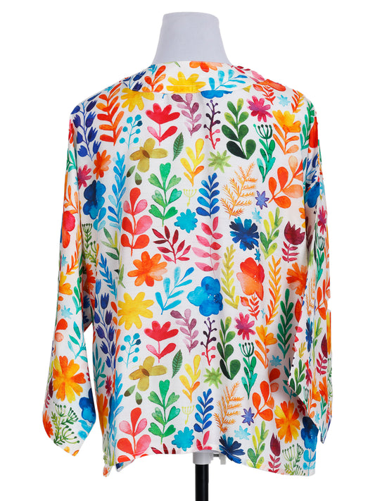 Rainbow Wildflower Garden Short Kimono – Hand-Painted Cotton Velvet Jacket