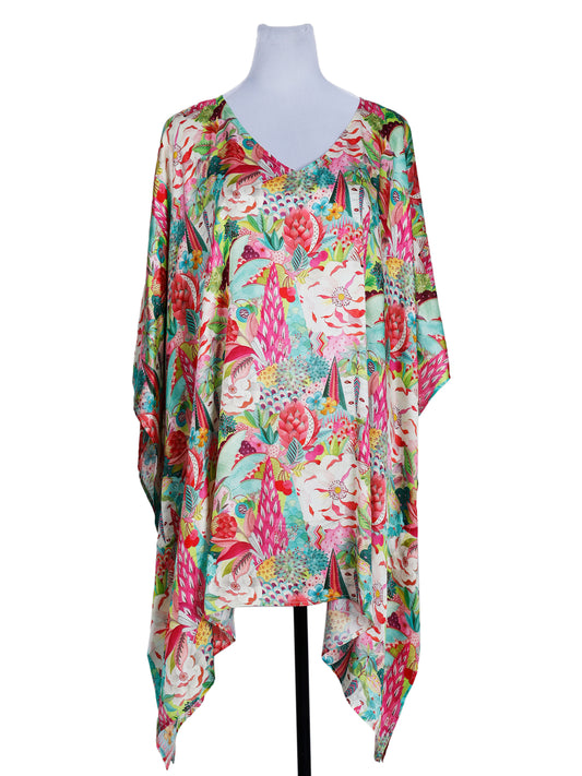 Caftan long en soie fleuri