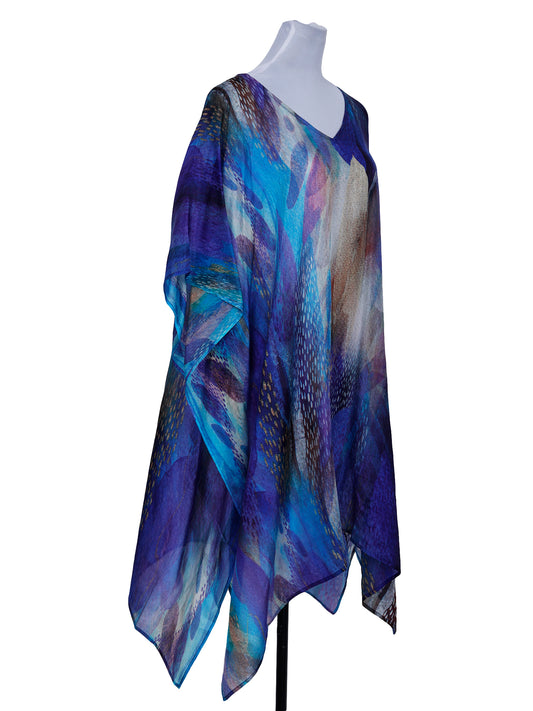 Abstract Blue Modal Satin Kaftan