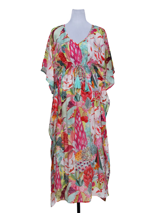 Floral Viscose Crepe Long Kaftan Dress