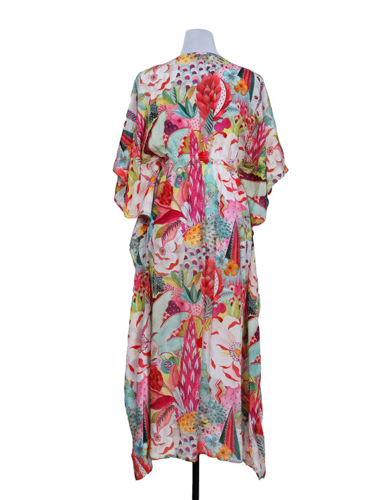 Floral Viscose Crepe Long Kaftan Dress