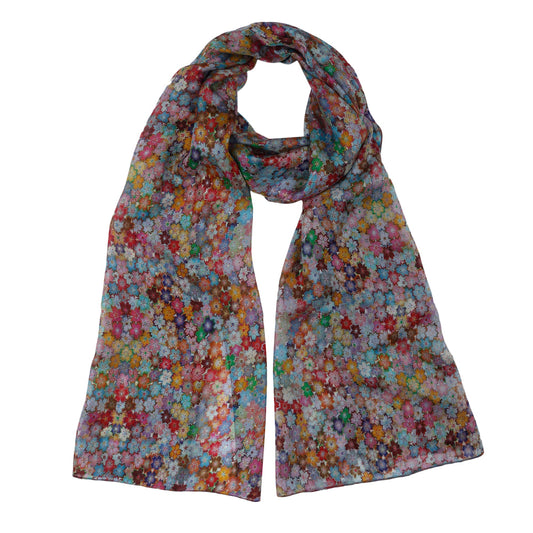 Millefiori Blossom Multicolour Abstract Floral Pure Silk Designer Scarf | Vibrant Artistic Wrap