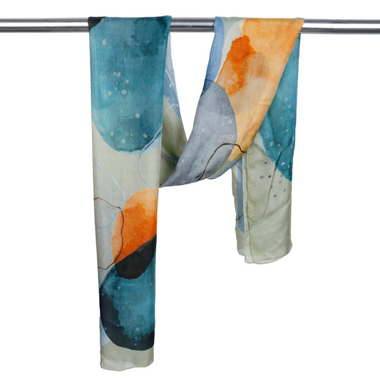Ocean Ember Abstract Scarf – Contemporary Pure Silk Designer Wrap | Watercolor Art Print - earthy olive