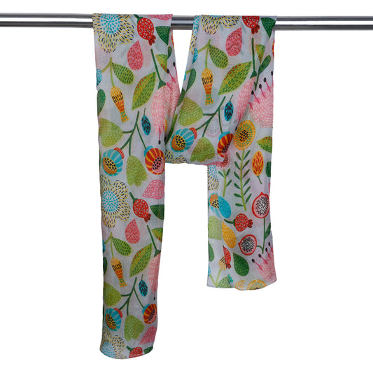 Spring Meadow Bloom Scarf – Silk Designer Wrap | Multicolour Botanical Abstract Floral Print
