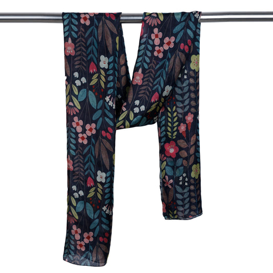 Wild Meadow Garden Scarf –  Pure Silk | Botanical Floral Print Designer Wrap