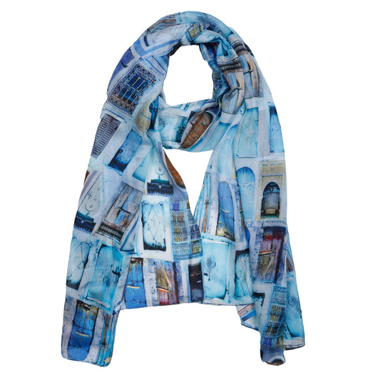 Architectural Blue Door Pure Silk Designer Scarf