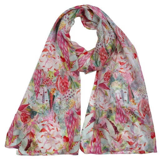 Tropical Paradise Multicolour Floral Scarf – Pure Silk Designer Wrap | Exotic Botanical Print