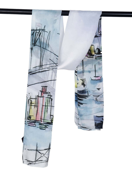 Sydney Harbour Dream Scarf –  Pure Silk | Opera House & Harbour Bridge Watercolour Wrap