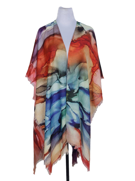 Watercolor Floral Art Merino Wool Travel Cape