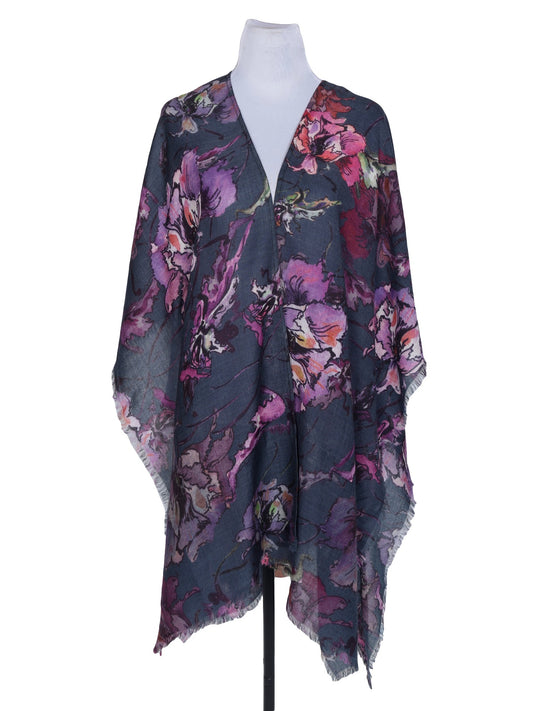 Enchanted Floral Merino Wool Travel Cape