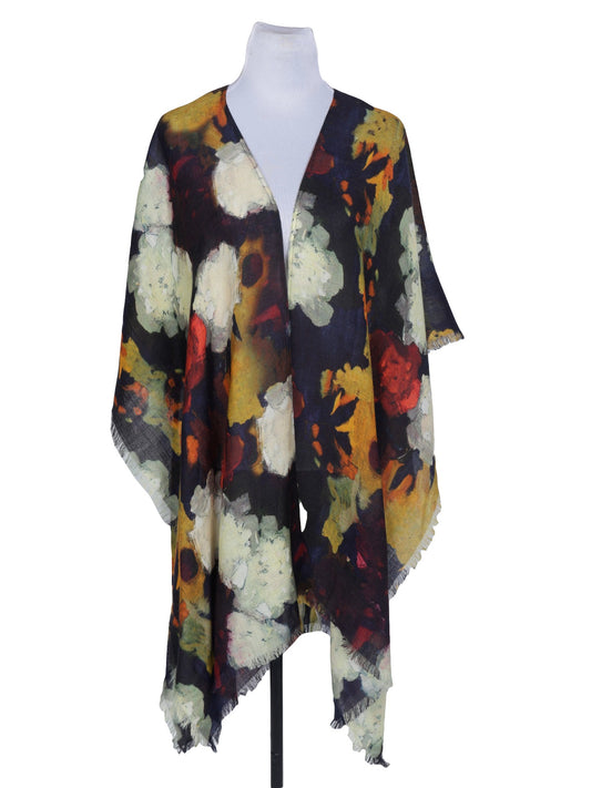 Oil painted floral Merino Wool Travel Cape