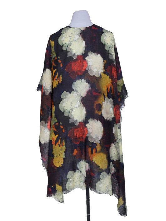 Oil painted floral Merino Wool Travel Cape
