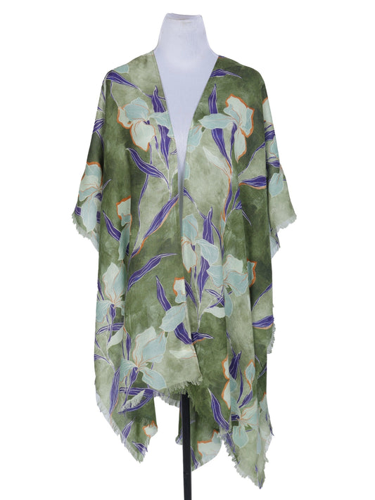 Floral Merino Wool Travel Cape