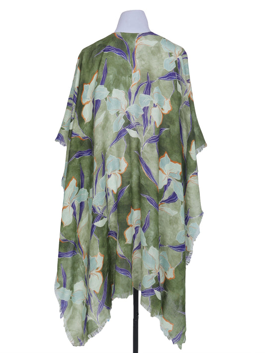 Floral Merino Wool Travel Cape