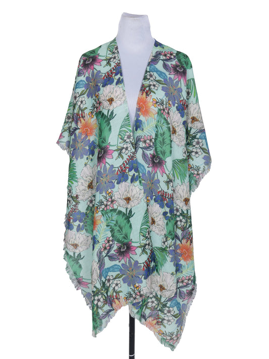 Tropical Floral Merino Wool Travel Cape