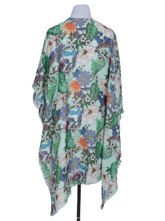 Tropical Floral Merino Wool Travel Cape