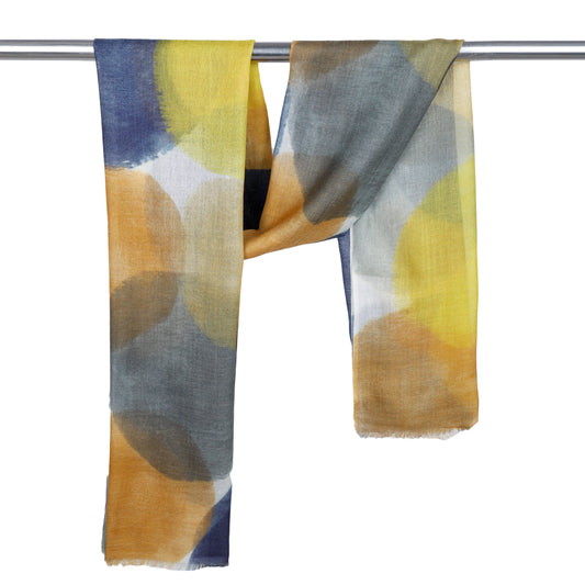 Midnight Dusk Abstract Circles Merino  Wool Designer Scarf | Modern Watercolor Print Wrap