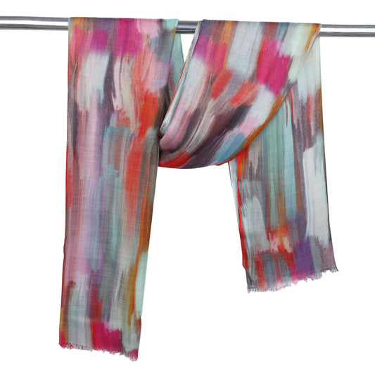 Painterly Mosaic Modal Silk Scarf – Abstract Brushstroke Art Print