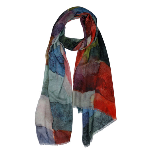 Mosaic Dreams Scarf –  Merino Wool Silk | Abstract Color Block Wrap in Rainbow Hues