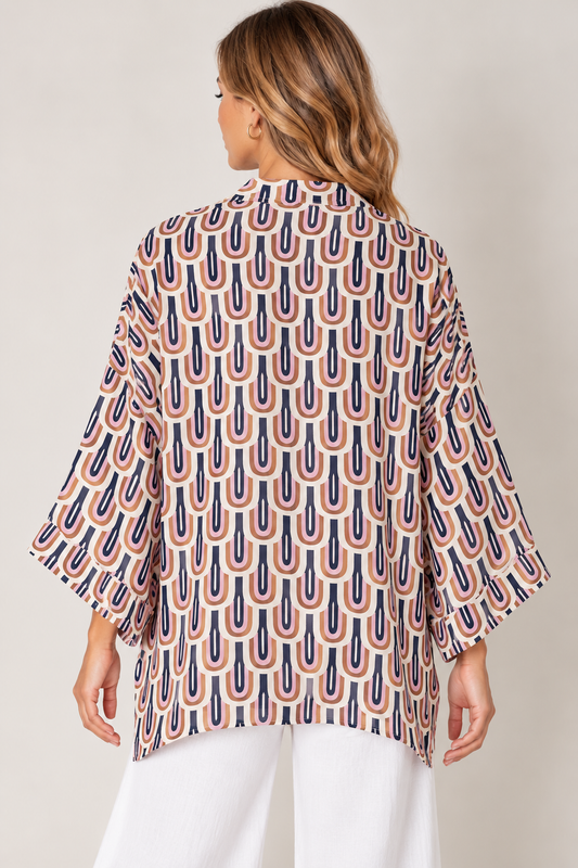 Geometric Arch Print Cotton Muslin Short Kimono