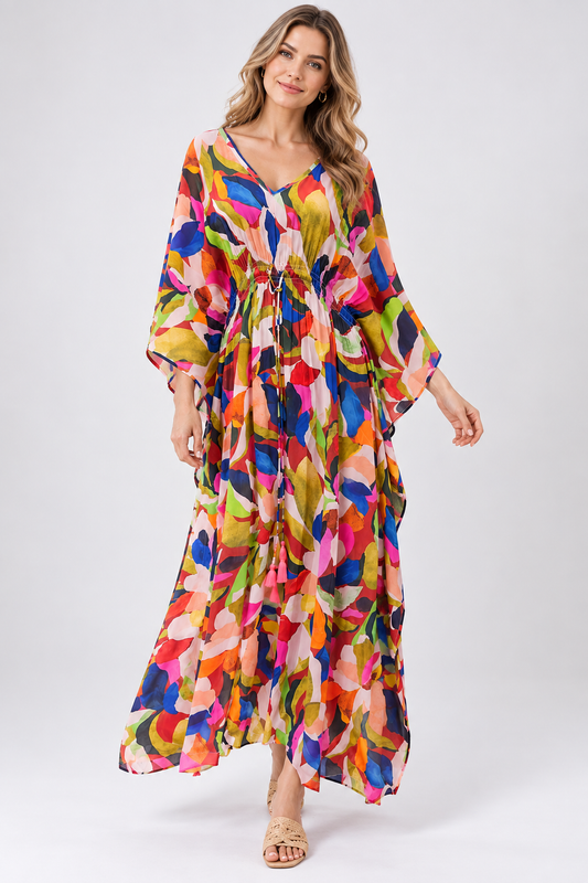 Robe longue caftan fleurie