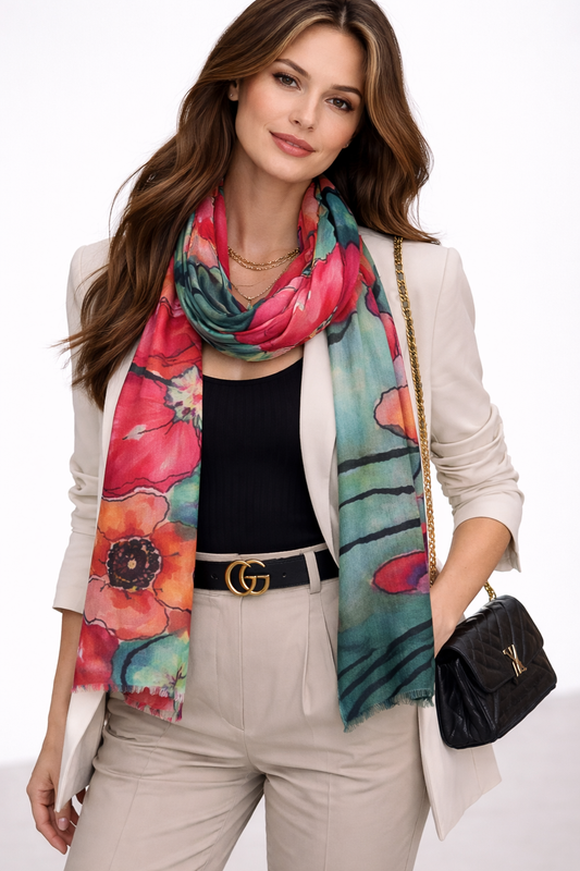 Blush Lotus Drift – Fine Merino Winter Scarf