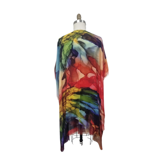Watercolor Floral Art Merino Wool Travel Cape