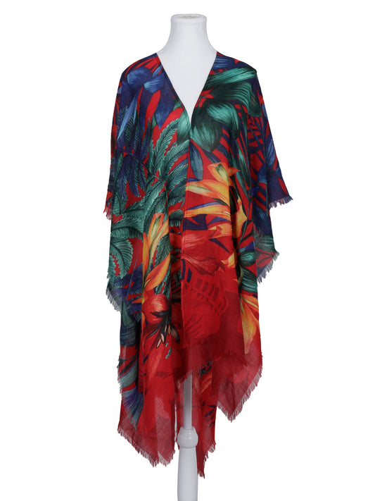 Floral Art Merino Wool Travel Cape
