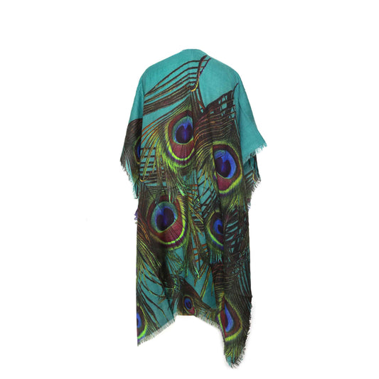 Peacock Feather Turquoise Merino Wool Travel Cape