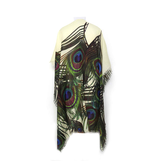 Peacock Feather White Merino Wool Travel Cape