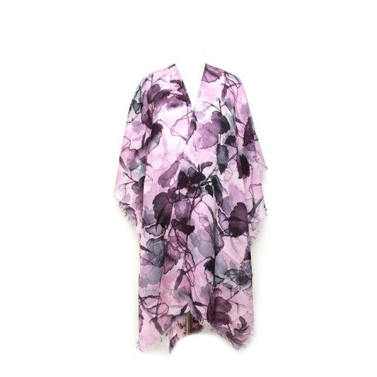 Lilac Leaves Merino Wool Travel Cape