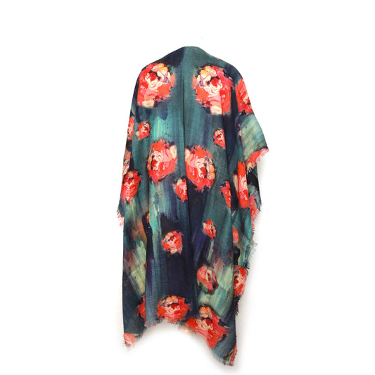 Floral Merino Wool Travel Cape
