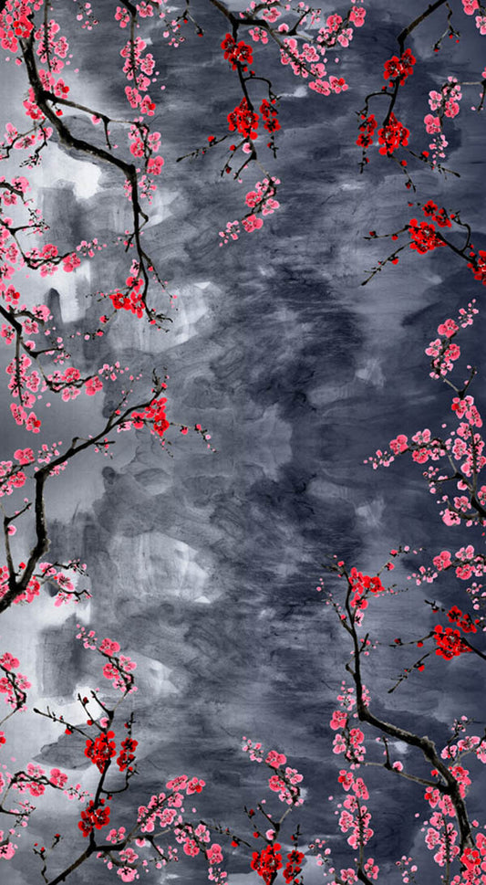 Midnight Sakura Bloom Cape – Japanese Ink Wash Cherry Blossom Wrap