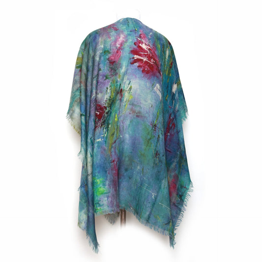 Abstract Brush Art Merino Wool Travel Cape