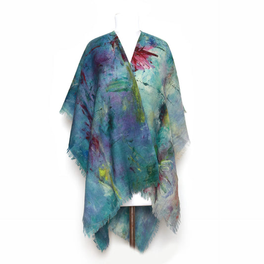 Abstract Brush Art Merino Wool Travel Cape