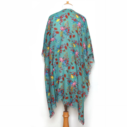 Tropical Teal Merino Wool Travel Cape