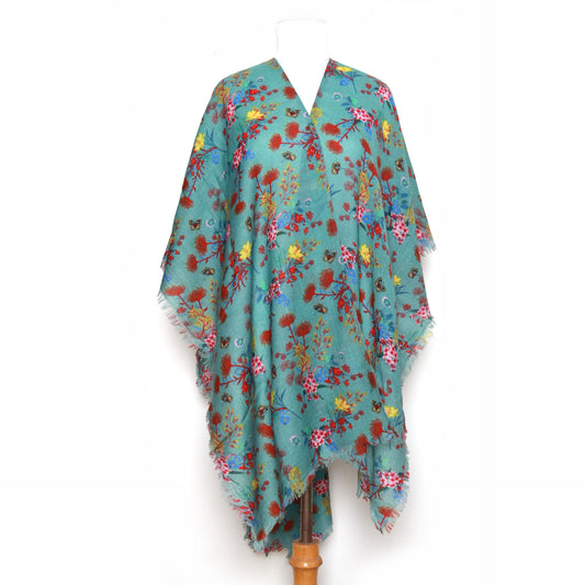 Tropical Teal Merino Wool Travel Cape