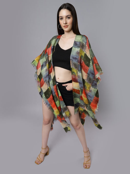 Abstract Block Merino Wool Travel Cape