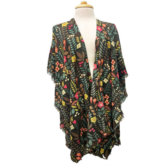 Small Floral Garden Merino Wool Travel Cape