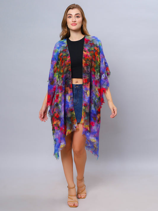 Floral Merino Wool Travel Cape