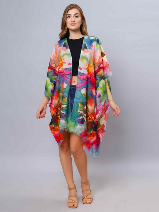 Cactus Floral Merino Wool Travel Cape