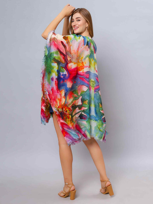 Cactus Floral Merino Wool Travel Cape