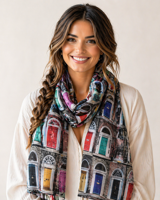 Architectural Door Print Merino Silk Designer Scarf