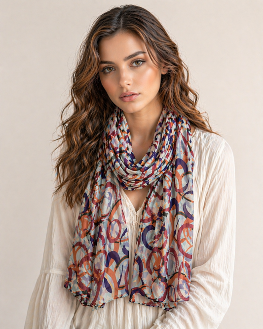 Circular Rhythm Silk Scarf – Abstract Winter Designer Scarf