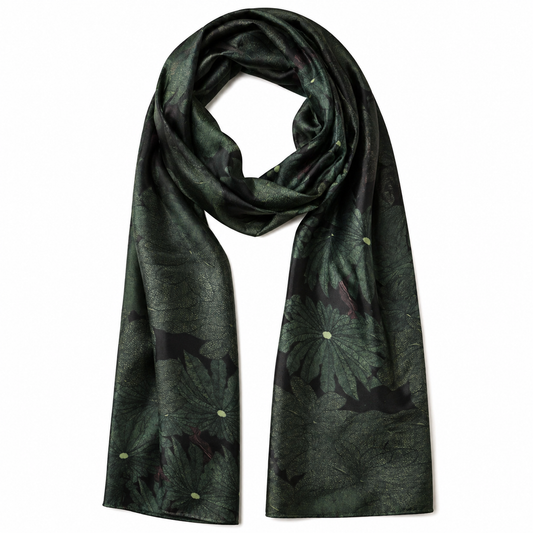 Verdant Canopy Noir – Pure Silk Scarf