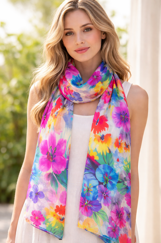Aurora Bloom Watercolour Pure Linen Scarf