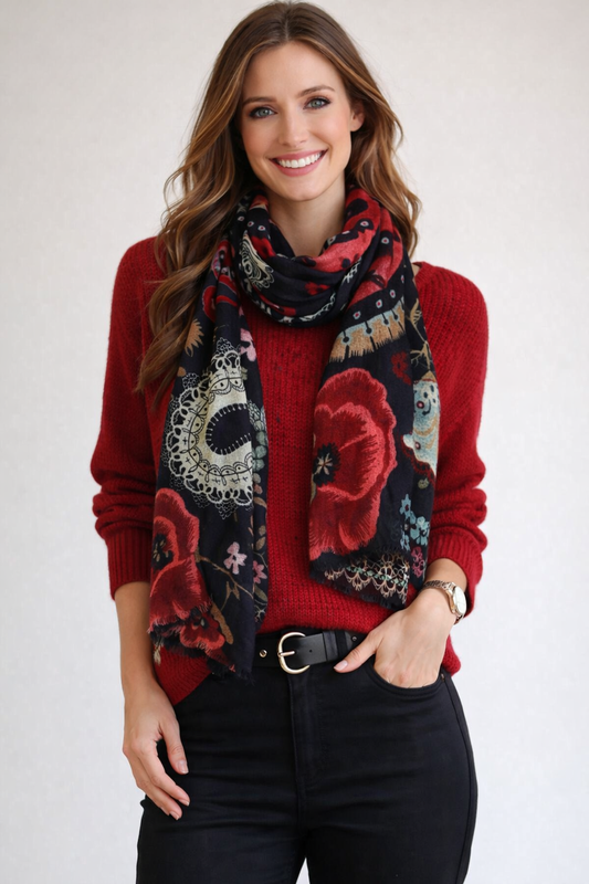 Velvet Paisley Garden – Merino wool Winter Scarf