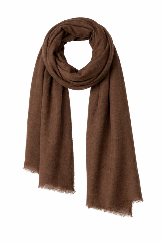 Solid Colour Merino Wool Silk Scarf - Brown