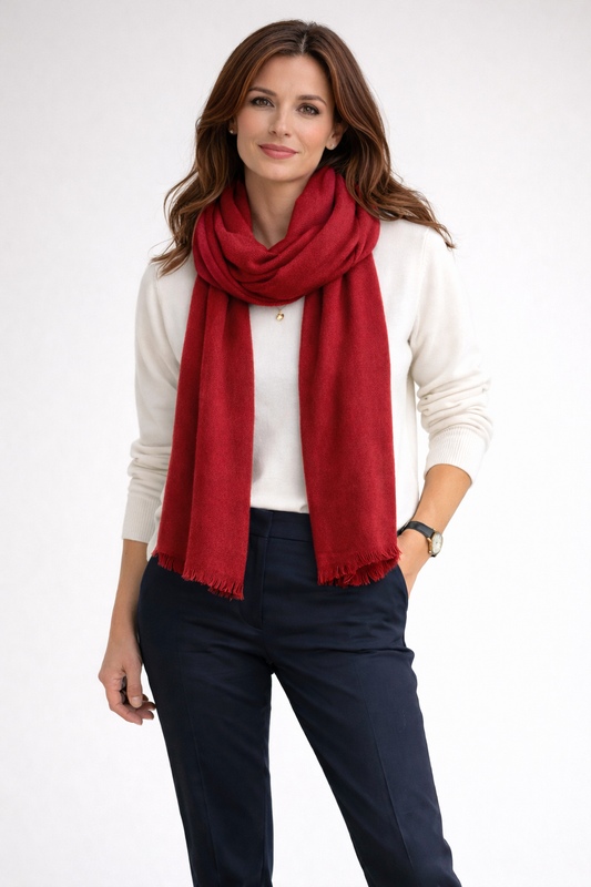 Solid Colour Merino Wool Silk Scarf-Maroon
