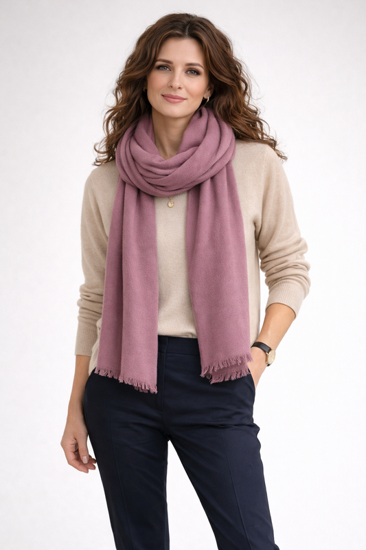 Solid Colour Merino Wool Silk Scarf - Peach